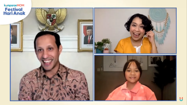 Nadiem Makarim, Nala Kania dan Prameshwari Sugiri di Festival Hari Anak Foto; kumparan