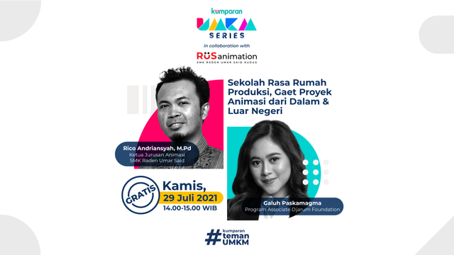 Ketua Jurusan Animasi SMK Raden Umar Said Rico Adriansyah M.Pd dan Galuh Paskamagma, Program Associate Djarum Foundation dok kumparan