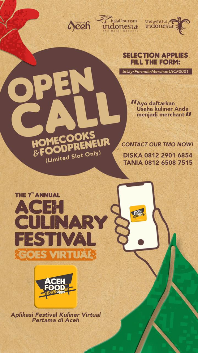 Festival Kuliner "Aceh Culinary Festival 2021" bakal digelar secara virtual untuk pertama kali lewat Aceh Food Apps. Foto: Dok. Disbudpar Aceh