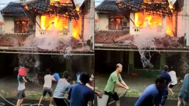 Warga Berjibaku Padamkan Api Saat Kebakaran, Pria Ember Merah Malah Bikin Emosi (6881)