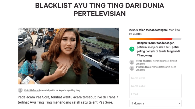 Heboh Petisi Blacklist Ayu Ting Ting dari TV, Sudah Tembus 20.000 Pendukung (2)