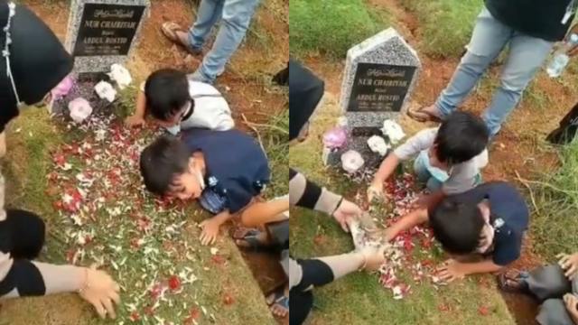 Mama Lagi Ngapain? Dialog 2 Bocah Ngajak Bicara Makam Ibunya Bikin Netizen Sedih (58731)
