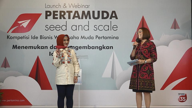 Direktur Utama PT Pertamina (Persero), Nicke Widyawati membuka tahap pendaftaran Pertamuda Seed and Scale 2021 pada Sabtu, 17 Juli 2021. Foto: Pertamina.