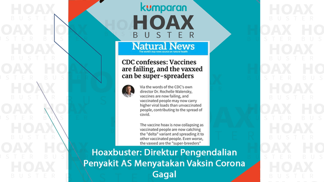 Hoaxbuster: Direktur Pengendalian Penyakit AS Menyatakan Vaksin Corona Gagal Foto: Dok. Istimewa