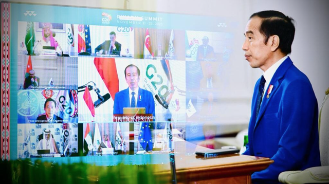 Presiden Joko Widodo menyampaikan pidato secara virtual pada Sesi II Konferensi Tingkat Tinggi (KTT) G20 (sumber: BPMI Setpres/Muchlis Jr.)