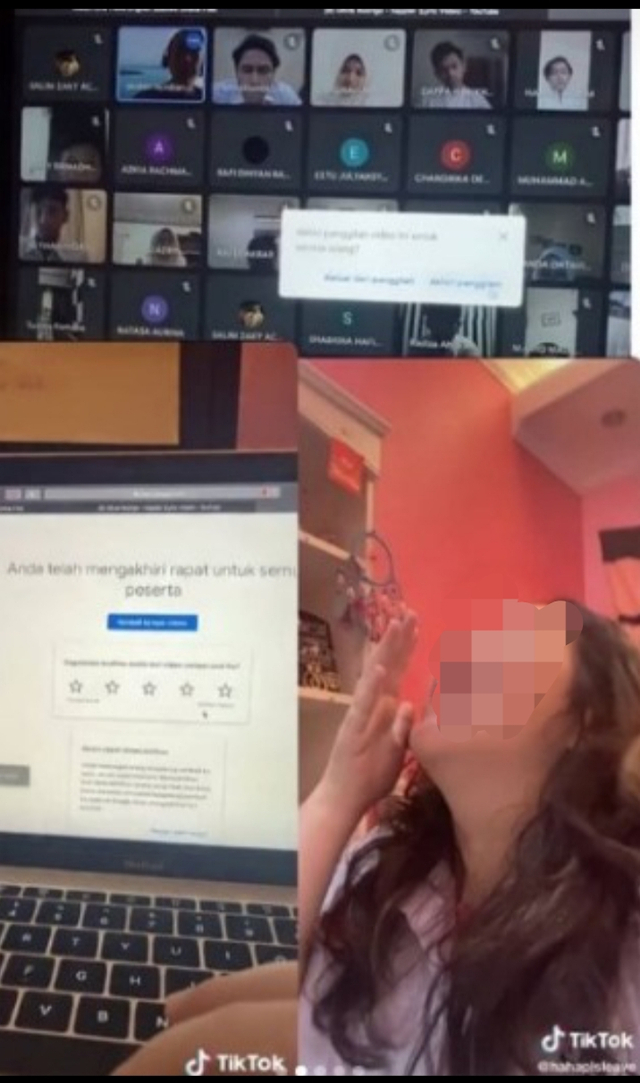 Viral siswi bernama Tari mengeluarkan guru dan teman-temannya saat kelas online tengah berlangsung. (Foto: TikTok/@hahaplsleave)