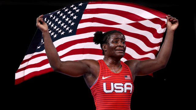 Atlet gulat Amerika Serikat, Tamyra Mensah-Stock, di Olimpiade Tokyo 2020. Foto: Tom Pennington/Getty Images