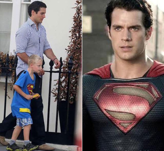 Aktor utama film Superman, Henry Cavill mengantar keponakannya, Little Thomas ke sekolah. Foto: Istimewa.