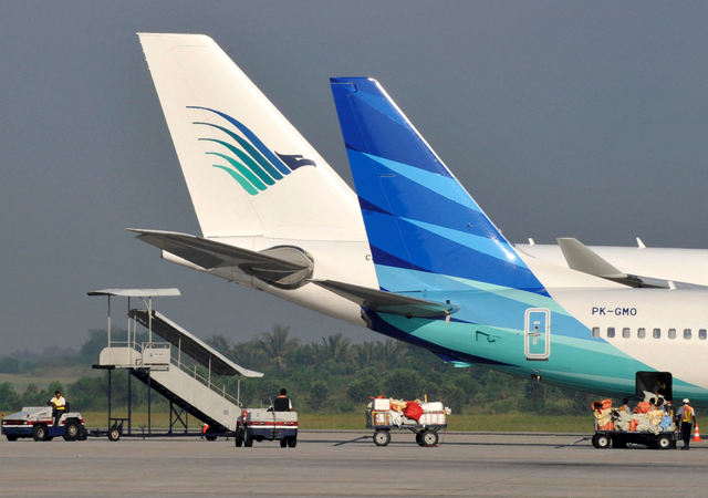 Ilustrasi logo Garuda Indonesia. Foto: ROMEO GACAD/AFP