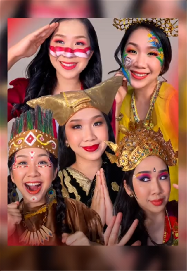Beauty Vlogger Nia Ingrid membuat makeup pulau-pulau Indonesia. Foto: Tangkapan Layar TikTok @niaingrid