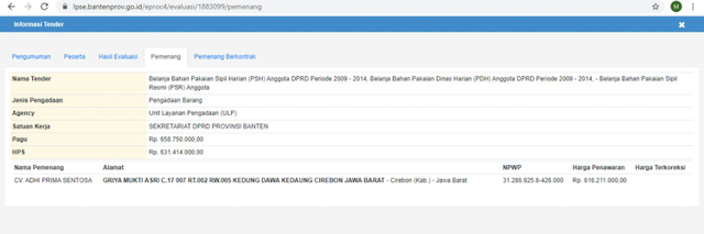 Rekam Jejak CV Adhi Prima Sentosa, Pemenang Tender Baju Dinas DPRD Tangerang (20238)