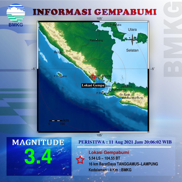 Gempa 3 4 Magnitudo Guncang Tanggamus Bmkg Gempa Bumi Dangkal