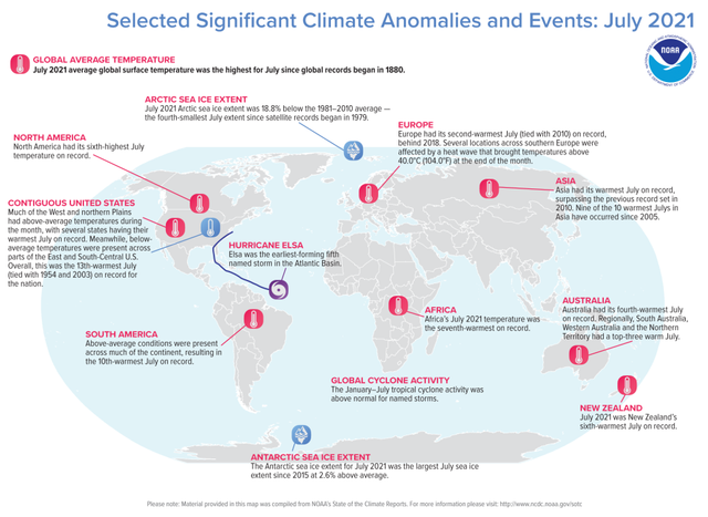 Data kenaikan suhu Bumi pada Juli 2021. Foto: NOAA