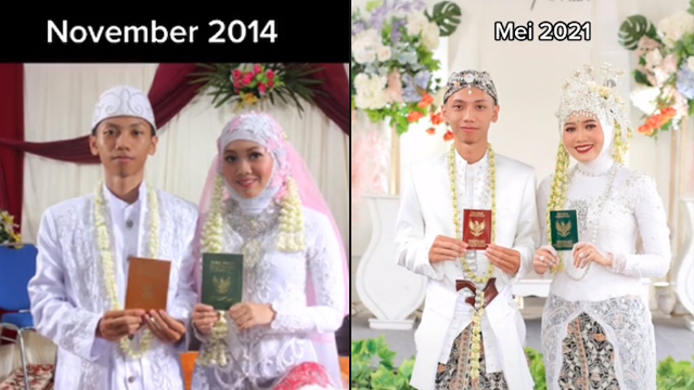 Selang tujuh setelah ujian praktik agama pas SMK, pasangan ini betulan menikah. (Foto: @xxviani/TikTok)