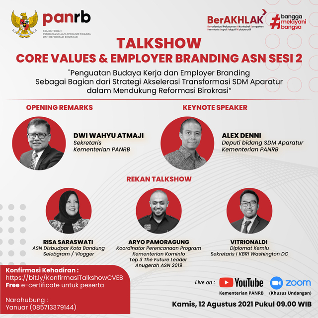 Poster Talkshow Core Values & Employer Branding ASN Sesi 2 (Sumber: Twitter @kempanrb)
