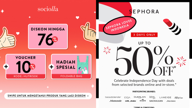 Promo Kemerdekaan dari Sociolla & Sephora Indonesia Foto: Instagram @sociolla