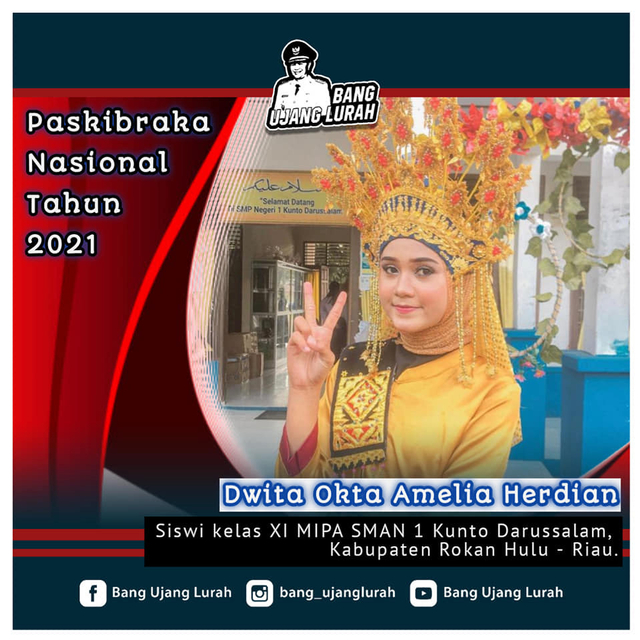 DWITA Okta Amelia Herdian, Paskibraka Nasionao asal SMAN 1 Kunto Darussalam, Rokan Hulu, Riau. (Foto: FB Bang Ujang Lurah)