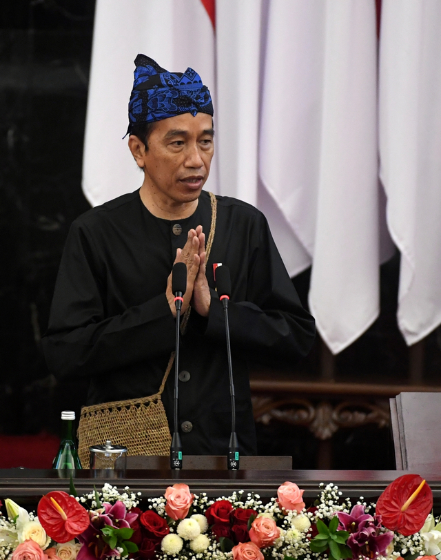 Presiden Joko Widodo pada Sidang Tahunan MPR Tahun 2021 di Gedung Nusantara, Kompleks Parlemen, Senayan, Jakarta, Senin (16/8/2021). Foto: Muchlis Jr/Biro Pers Sekretariat Presiden