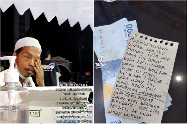 Seorang ayah membeli handphone untuk anaknya. Foto: Tangkapan Layar TikTok @sdfhnbffj