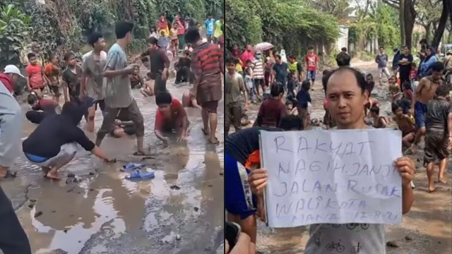 Lomba tangkap ikan di jalanan rusak. (Foto: @abouttng/Instagram)