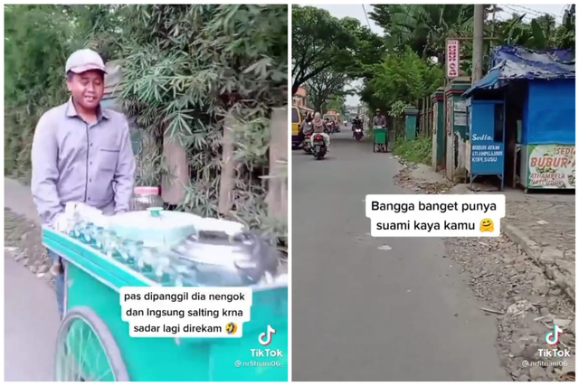 Istri rekam suami jualan es cendol keliling. Foto: Tangkapan Layar TikTok @nrfitriani06_ 