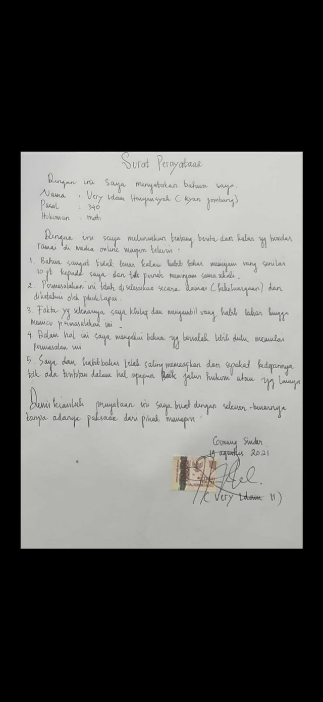 Beredar Surat 'Damai' Pernyataan Ryan Jombang usai Berselisih dengan Habib Bahar (17408)