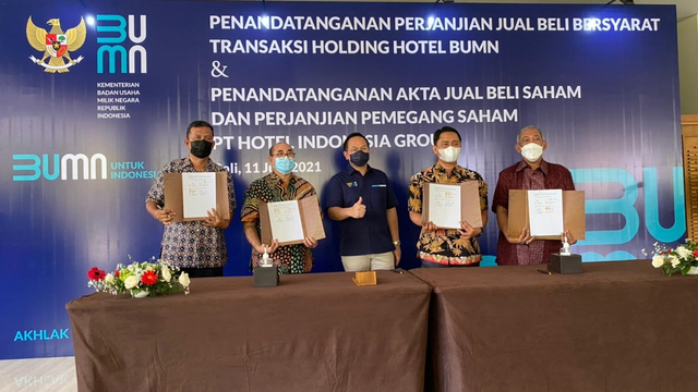 Jual beli saham antara PT Hotel Indonesia Natour (Persero) dengan Wika Realty sebagai Holding BUMN Hotel. Foto: Wika Realty