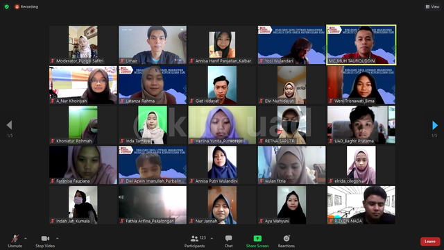 Peserta dan Pemateri Webinar tingkat nasional yang diselenggarakan Pimpinan Komisariat (PK) Ikatan Mahasiswa Muhammadiyah PPKn, PBI, PBSI UAD (Foto: Istimewa)