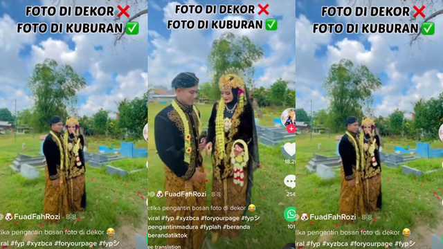 Viral Pengantin Lakukan Sesi Foto Pernikahan di Kuburan Foto: TikTok @fuad_fahrozi