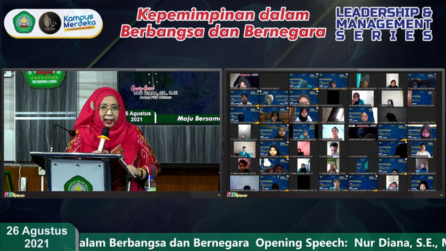 Dekan membuka #Leadership Management Series 1 Kepemimpinan Dalam konteks Berbangsa dan Bernegara yang diselelngarakan BEM FEB UNISMA