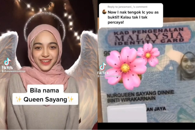 Gadis Malaysia bernama Nurqueen Sayang Dinnie Wirakarnain. Foto: Tangkapan Layar TikTok @nurqueensayang