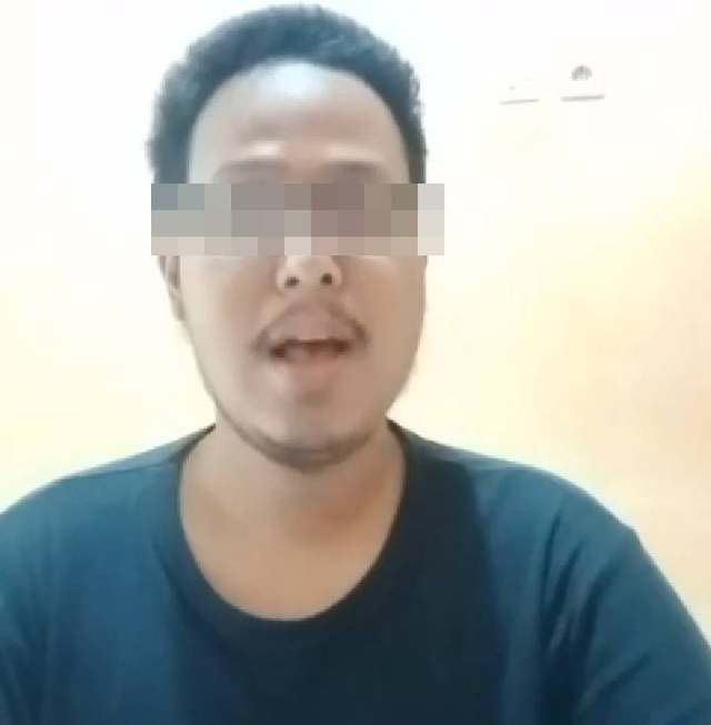 D, terduga pelaku fetish mukena di Kota Malang, saat klarifikasi permintaan maaf melalui salah satu media beberapa waktu lalu. dok/screen shoot