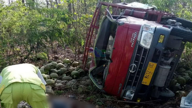 Kendaraan yang terlibat kecelakaan lalu-lintas tunggal di jalan PUK Sekar-Ngasem, turut wilayah Desa Setren, Kecamatan Ngasem, Kabupaten Bojonegoro. (istimewa)
