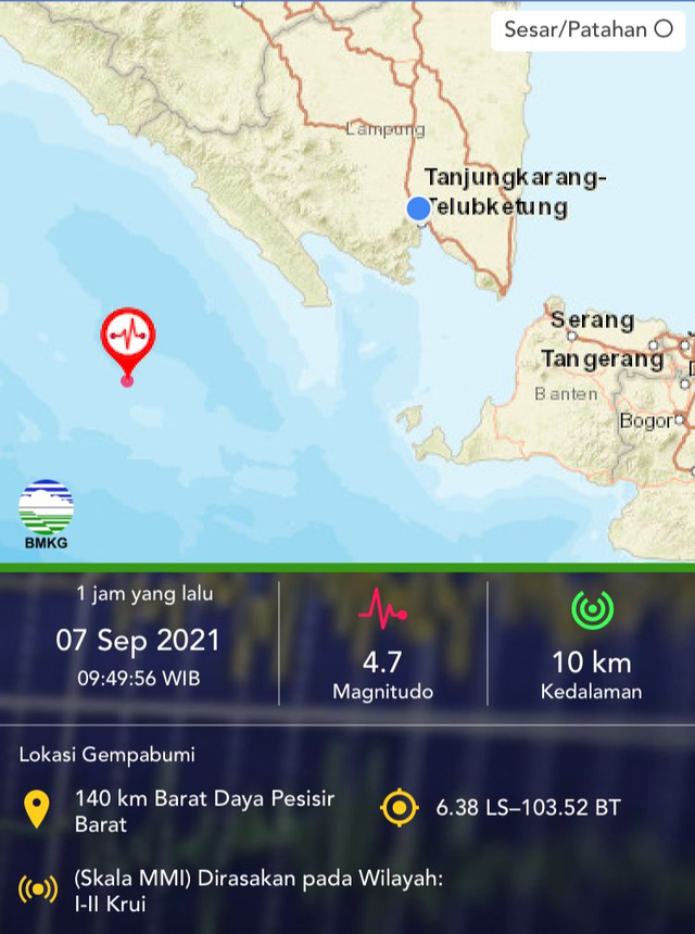 Gempa 4.7 Magnitudo Guncang Pesisir Barat, Lampung - Lampung Geh News