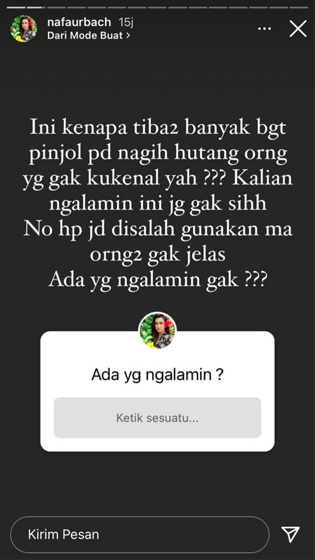 Nafa Urbach diteror oknum pinjol. Foto: Instagram @nafaurbach.