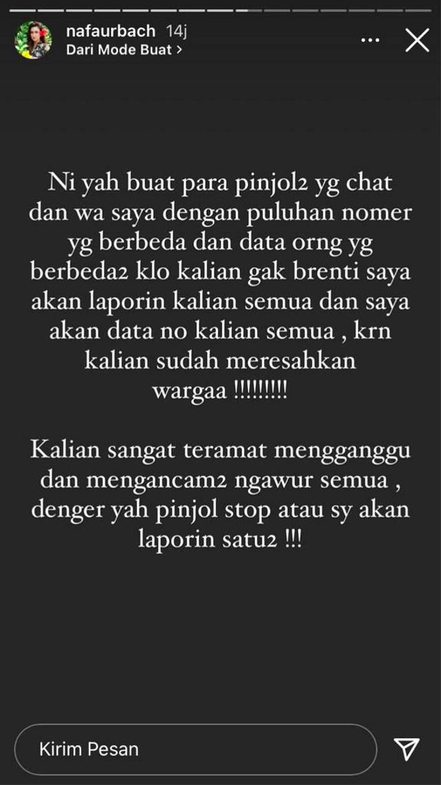 Nafa Urbach diteror oknum pinjol. Foto: Instagram @nafaurbach.