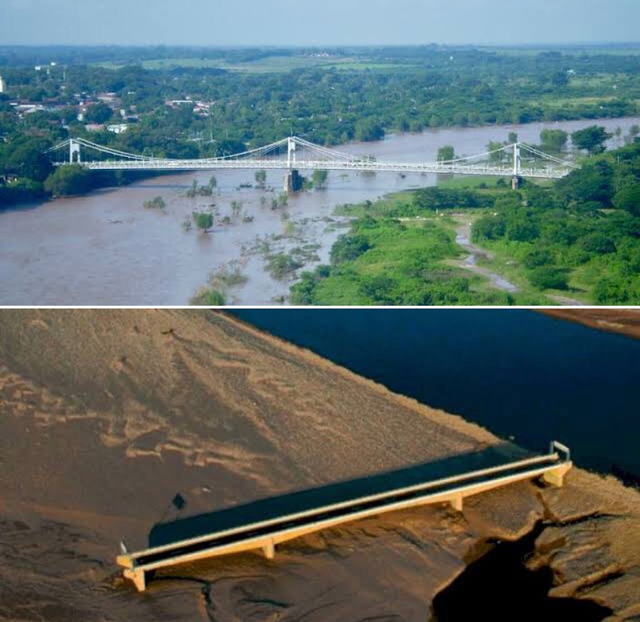 Jembatan Choluteca di Honduras mubazir karena aliran sungainya bergeser akibat badai. Foto: Istimewa.