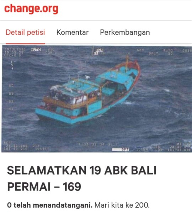 Scereenshot petisi keluarga ABK KM Bali Permai - IST