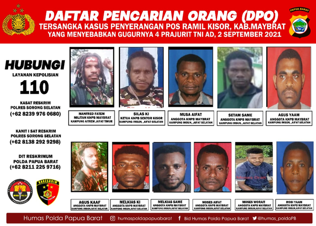 Daftar pencarian orang yang dikeluarkan Polda Papua Barat