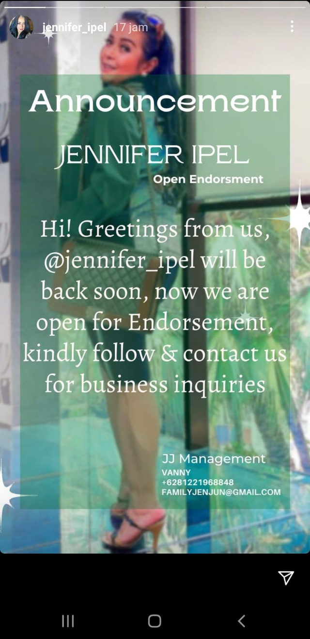 Jennifer Jill mulai aktif di Instagram. Foto: Instagram @jennifer_ipel