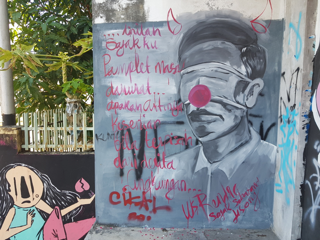 Mural mirip Presiden Jokowi di jalan Yang Zubaidah, Kota Pangkalpinang.