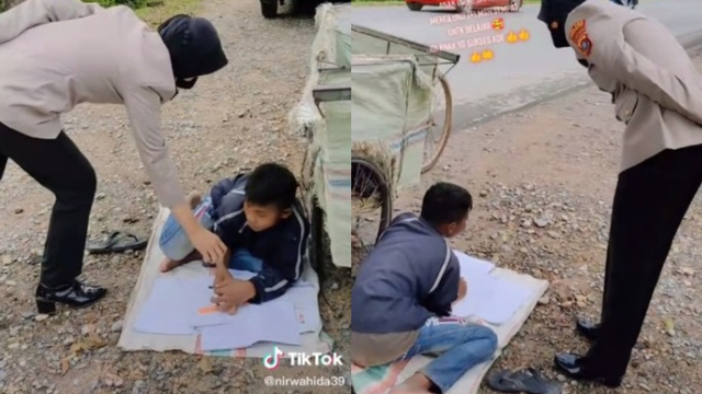 Potret Bocah Belajar di Sela Memulung, Beralas Karung Bekas di Pinggir Jalan (325678)