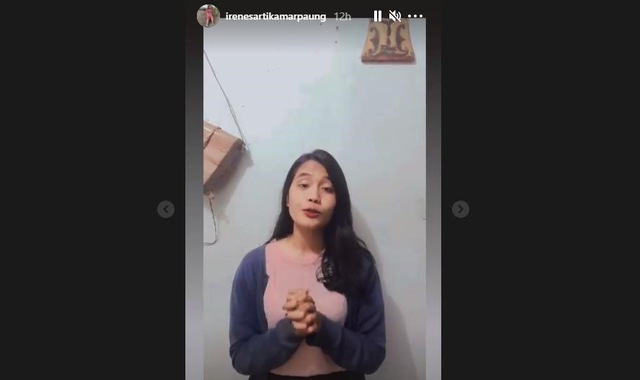 Irene mempositing video permintaan maaf di akun instagram @irenesartikamarpaung. Foto: screenshot gambar