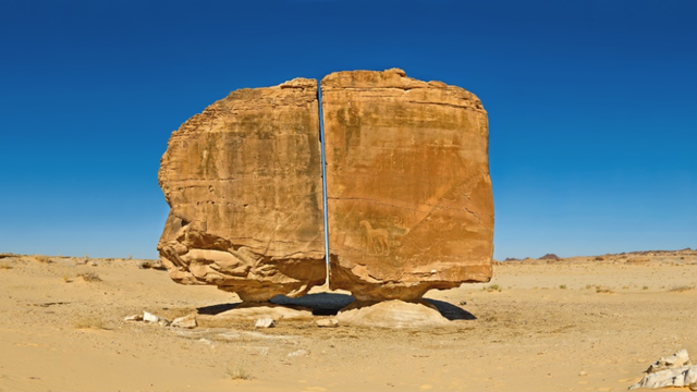 Al Naslaa, formasi bebatuan unik di Arab Saudi yang tampak terbelah sempruna. Foto: saudi-archaeology.com