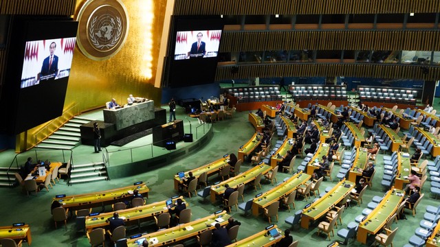Presiden Joko widodo hadir secara virtual pada agenda Sidang Umum PBB ke-76 di New York, AS, Rabu (22/9/2021). Foto: Kemlu RI