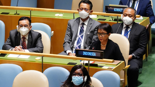 Menlu RI Retno Marsudi hadiri agenda Sidang Umum PBB ke-76 di New York, AS, Rabu (22/9). Foto: Kemlu RI