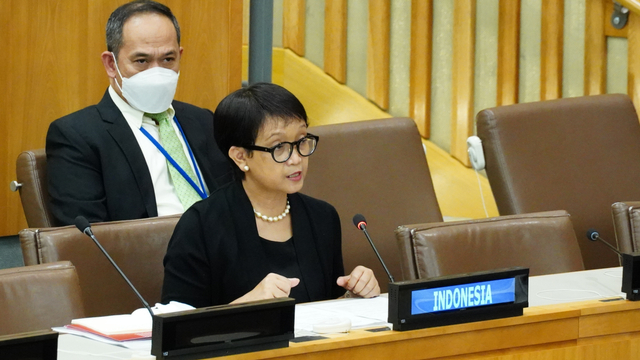 Menlu RI Retno Marsudi hadiri agenda Sidang Umum PBB ke-76 di New York, AS, Rabu (22/9). Foto: Kemlu RI
