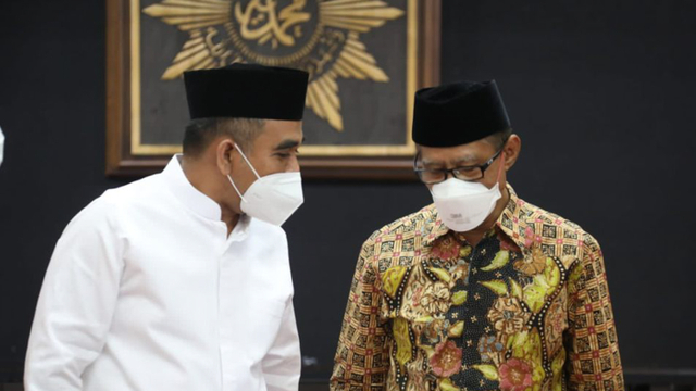 Sekjen Partai Gerindra Ahmad Muzani menemui Ketua Umum PP Muhammadiyah Prof. Dr. H. Haedar Nashir pada Kamis (23/9) di kantor PP Muhammadiyah Yogyakarta. Foto: DPP Gerindra