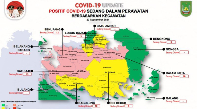 Peta terkini persebaran kasus Corona di Kota Batam. (Foto: Tim Gugus Tugas COVID-19 Kota Batam)