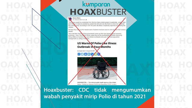 Hoaxbuster: CDC tidak mengumumkan wabah penyakit mirip Polio di tahun 2021 Foto: Dok. Istimewa